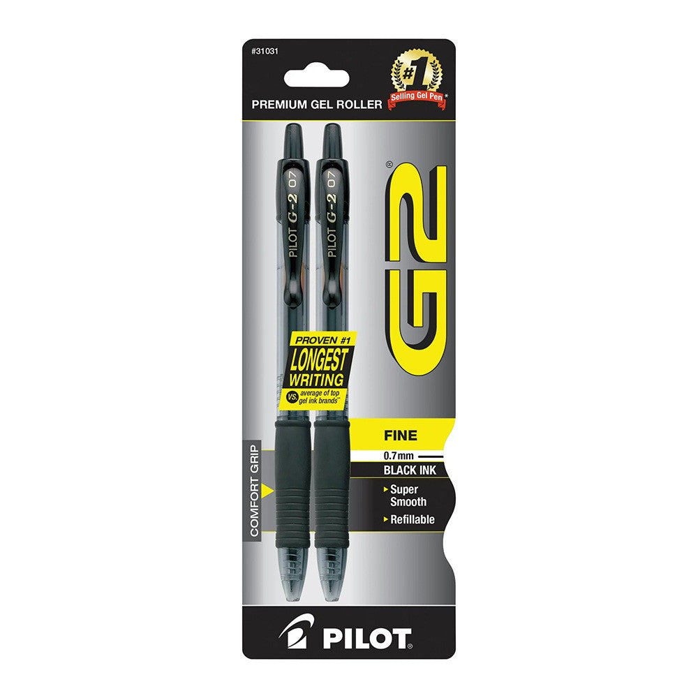 Pilot G2 Premium Gel Roller Pens, Fine Point 0.7 mm, Black Ink, 2 Ea